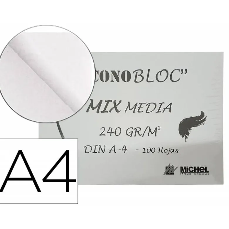 BLOC DE DIBUJO MULTITECNICAS MICHEL ECONOBLOC MIX MEDIA DIN A4 100 HOJAS 240 GR ENCOLADO