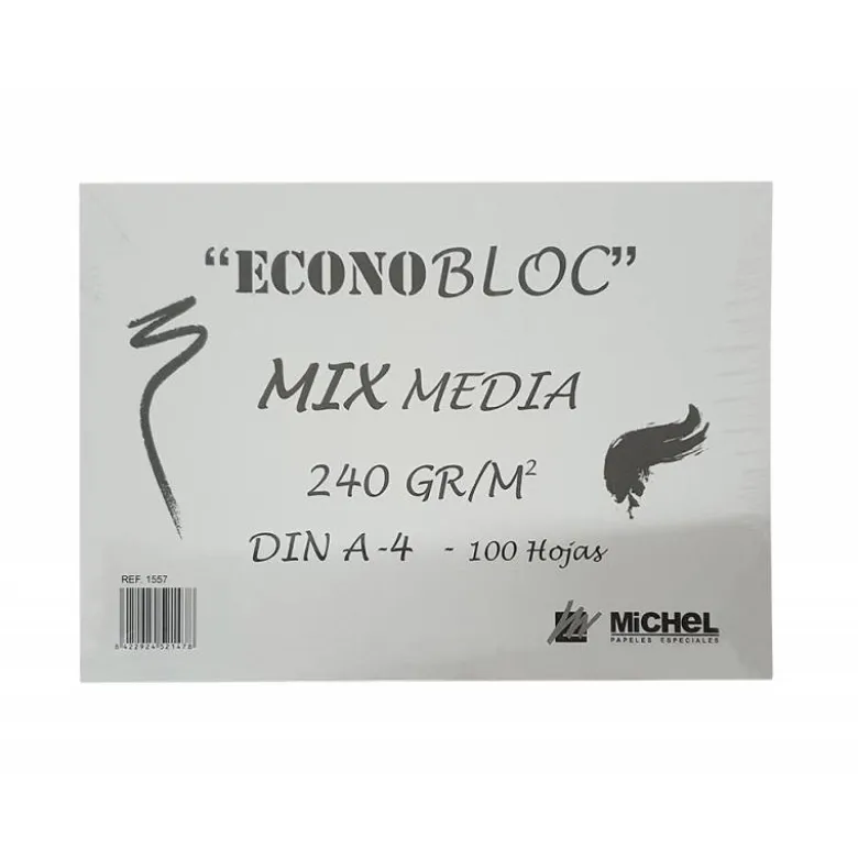 BLOC DE DIBUJO MULTITECNICAS MICHEL ECONOBLOC MIX MEDIA DIN A4 100 HOJAS 240 GR ENCOLADO