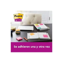 BLOC DE NOTAS ADHESIVA QUITA Y PON POST-IT SUPER STICKY 76X76 MM 90 HOJAS COLORES SURTIDOS PACK DE 21 + 3