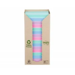 BLOC DE NOTAS ADHESIVAS QUITA Y PON POST-IT 76X76 MM 100% RECICLADO PEFC EN TORRE PACK DE 16 UNIDADES COLORES