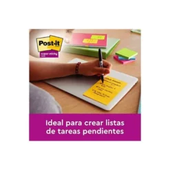 BLOC DE NOTAS ADHESIVAS QUITA Y PON POST-IT SUPER STICKY COSMIC RAYADO 90 HOJAS 101X152 MM PAQUETE DE 3