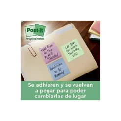 BLOC DE NOTAS ADHESIVAS QUITA Y PON POST-IT SUPER STICKY 76X76 MM 70 HOJAS RECICLADAS PAQUETE DE 14 UNIDADES
