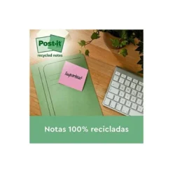 BLOC DE NOTAS ADHESIVAS QUITA Y PON POST-IT SUPER STICKY 76X76 MM 70 HOJAS RECICLADAS PAQUETE DE 14 UNIDADES