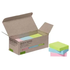 BLOC DE NOTAS ADHESIVAS QUITA Y PON Q-CONNECT 38X51 MM 100% PAPEL RECICLADO COLORES PASTELES EN CAJA DE CARTON