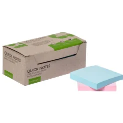 BLOC DE NOTAS ADHESIVAS QUITA Y PON Q-CONNECT 76X76 MM 100% PAPEL RECICLADO COLORES PASTELES EN CAJA DE CARTON