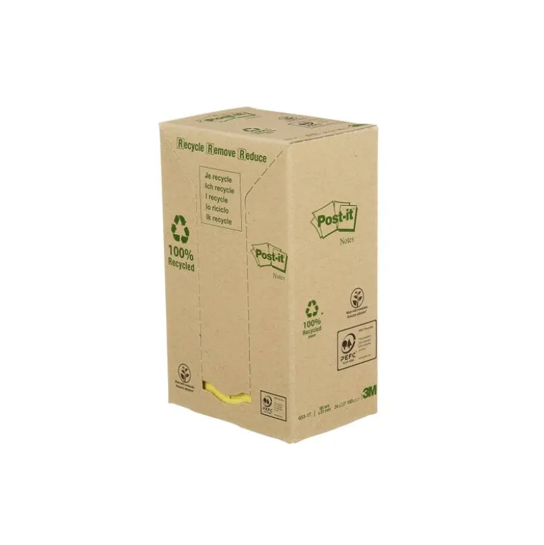 Bloc de notas adhesivas quita y pon recicladas en torre post-it 38 x 51 mm 24 blocs 653 papel reciclado