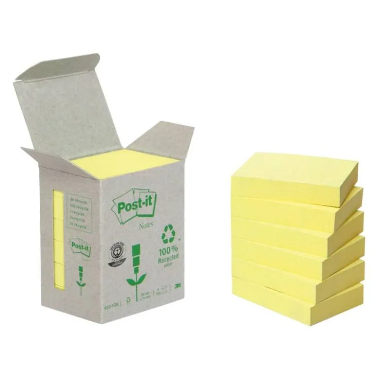 Bloc de notas adhesivas quita y pon recicladas en torre post-it 38 x 51 mm 24 blocs 653 papel reciclado