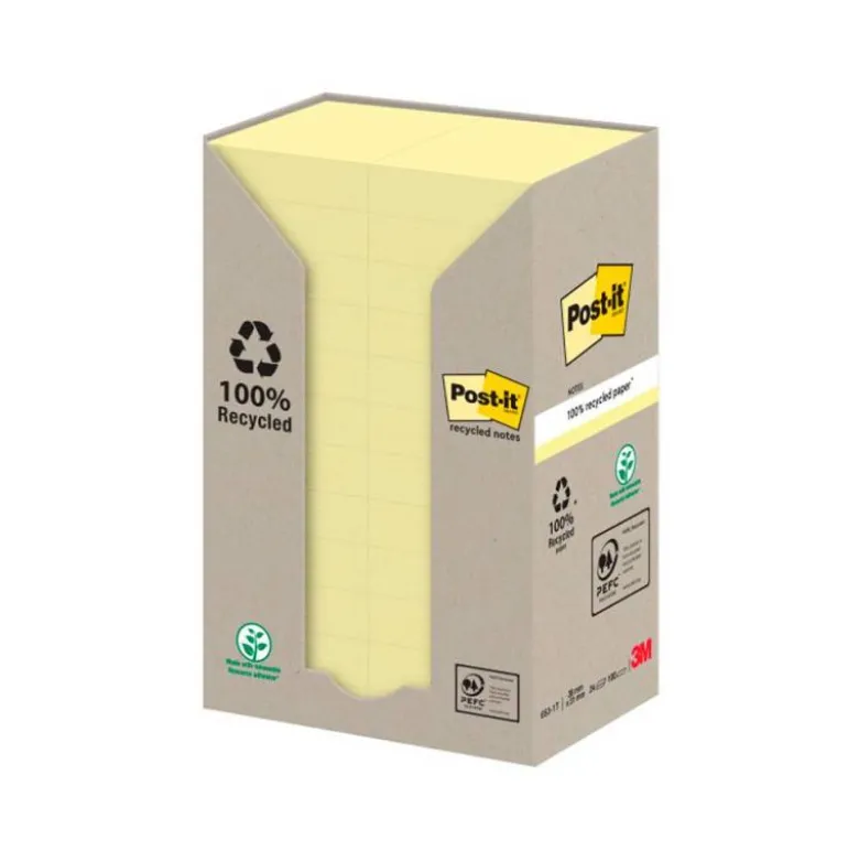 Bloc de notas adhesivas quita y pon recicladas en torre post-it 38 x 51 mm 24 blocs 653 papel reciclado