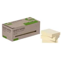 BLOC DE NOTAS ADHESIVAS QUITA Y PON Q-CONNECT 38X51 MM 100% PAPEL RECICLADO AMARILLO EN CAJA DE CARTON