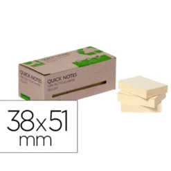 BLOC DE NOTAS ADHESIVAS QUITA Y PON Q-CONNECT 38X51 MM 100% PAPEL RECICLADO AMARILLO EN CAJA DE CARTON