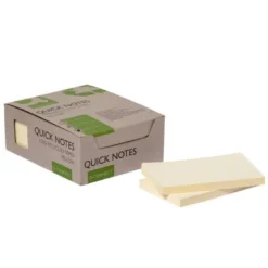 BLOC DE NOTAS ADHESIVAS QUITA Y PON Q-CONNECT 76X127 MM 100% PAPEL RECICLADO AMARILLO EN CAJA DE CARTON