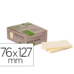 BLOC DE NOTAS ADHESIVAS QUITA Y PON Q-CONNECT 76X127 MM 100% PAPEL RECICLADO AMARILLO EN CAJA DE CARTON