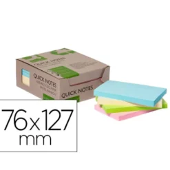 BLOC DE NOTAS ADHESIVAS QUITA Y PON Q-CONNECT 76X127 MM 100% PAPEL RECICLADO COLORES PASTELES EN CAJA DE CARTON