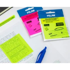 BLOC DE NOTAS ADHESIVAS QUITA Y PON MILAN 76X76 MM REMOVIBLE PLASTICO TRANSLUCIDO AMARILLO FLUOR 50