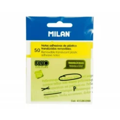 BLOC DE NOTAS ADHESIVAS QUITA Y PON MILAN 76X76 MM REMOVIBLE PLASTICO TRANSLUCIDO AMARILLO FLUOR 50