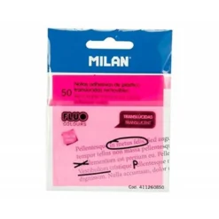 BLOC DE NOTAS ADHESIVAS QUITA Y PON MILAN 76X76 MM REMOVIBLE PLASTICO TRANSLUCIDO ROSA FLUOR 50