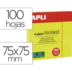 BLOC DE NOTAS ADHESIVAS QUITA Y PON APLI 75X75 MM AMARILLO FLUORESCENTE CON 100 HOJAS