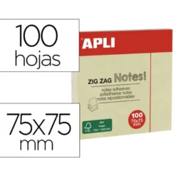 BLOC DE NOTAS ADHESIVAS QUITA Y PON APLI 75X75 MM ZIG ZAG AMARILLO CON 100 HOJAS