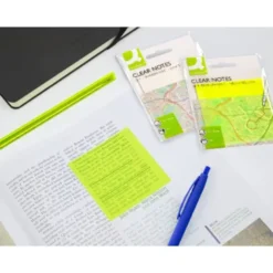 BLOC DE NOTAS ADHESIVAS QUITA Y PON Q-CONNECT 76X76 MM REMOVIBLE PLASTICO TRANSLUCIDO AMARILLO NEON CON