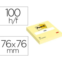 BLOC DE NOTAS ADHESIVAS QUITA Y PON POST-IT 76X76 MM 100 HOJAS AMARILLO CANARIO RETRACTILADO INDIVIDUALMENTE