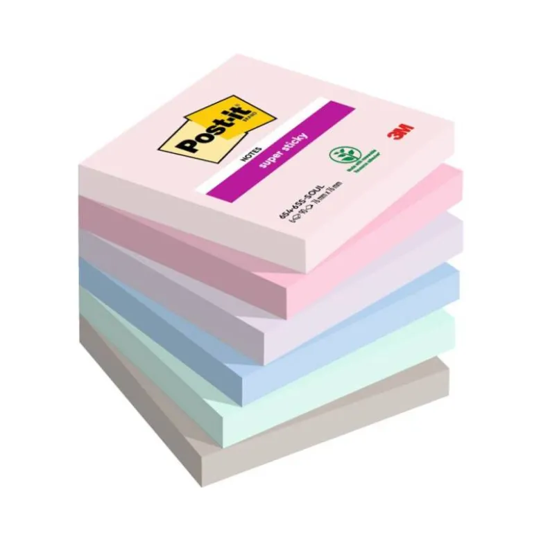 BLOC DE NOTAS ADHESIVAS QUITA Y PON POST IT SUPER STICKY CARNIVAL 100% PEFC 76X127 MM PACK DE 6 BLOCS COLORES