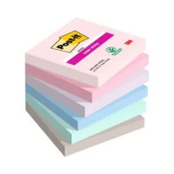 BLOC DE NOTAS ADHESIVAS QUITA Y PON POST IT SUPER STICKY SOULFUL 100% PEFC 76X76 MM PACK DE 6 BLOCS COLORES
