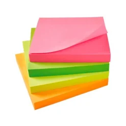 Bloc de notas adhesivas quita y pon q-connect 76x76 mm con 80 hojas fluorescentes pack de 12 en 4 colores