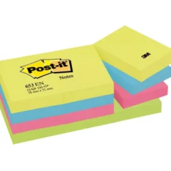 Bloc de notas adhesivas quita y pon post-it 38x51 mm neon. Pack de 12 blocs
