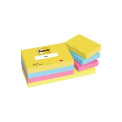 Bloc de notas adhesivas quita y pon post-it 38x51 mm neon. Pack de 12 blocs