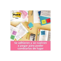 Bloc de notas adhesivas quita y pon post-it 38x51 mm neon. Pack de 12 blocs
