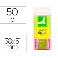 Bloc de notas adhesivas quita y pon q-connect 38x51 mm neon pack 3 unidades con 50 hojas por color