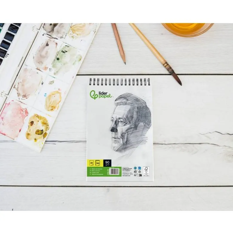 BLOC DIBUJO LIDERPAPEL ESBOZOS ESPIRAL DIN A6 105X148MM 100 HOJAS 90GR/M2 SIN RECUADRO