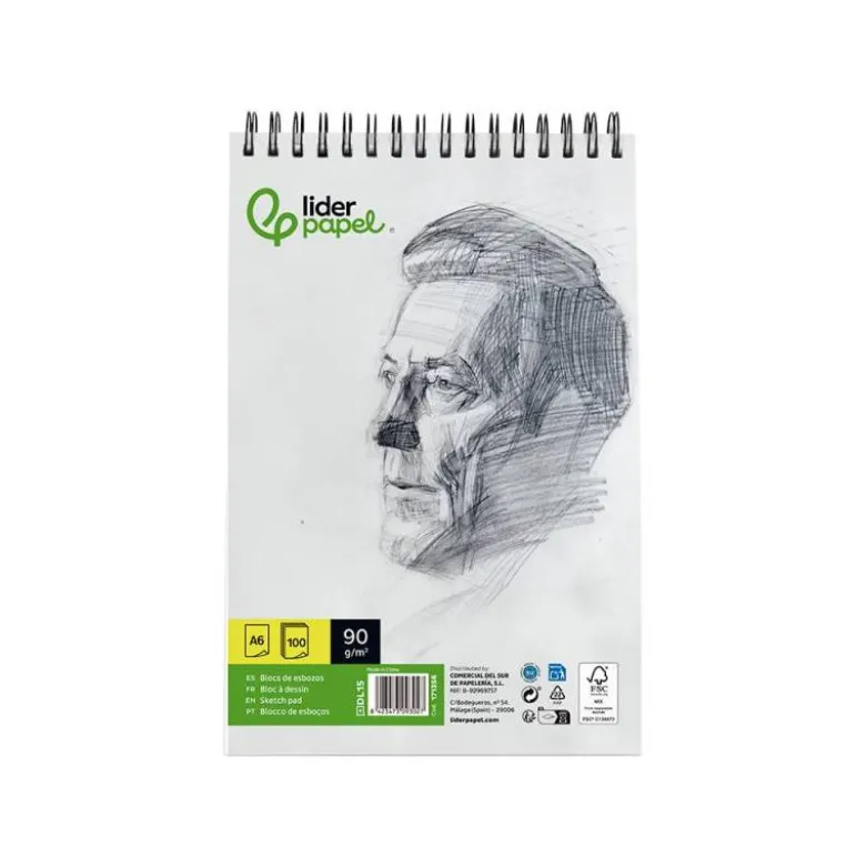 BLOC DIBUJO LIDERPAPEL ESBOZOS ESPIRAL DIN A6 105X148MM 100 HOJAS 90GR/M2 SIN RECUADRO