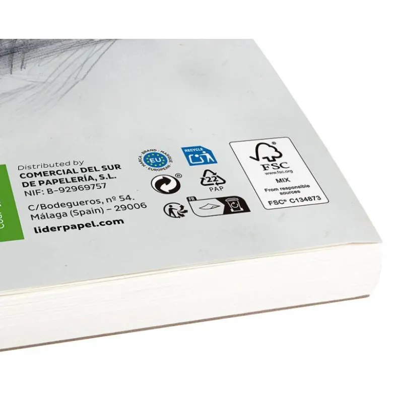 BLOC DIBUJO LIDERPAPEL ESBOZOS ESPIRAL DIN A6 105X148MM 100 HOJAS 90GR/M2 SIN RECUADRO
