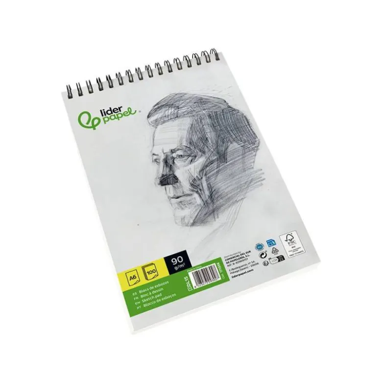 BLOC DIBUJO LIDERPAPEL ESBOZOS ESPIRAL DIN A6 105X148MM 100 HOJAS 90GR/M2 SIN RECUADRO