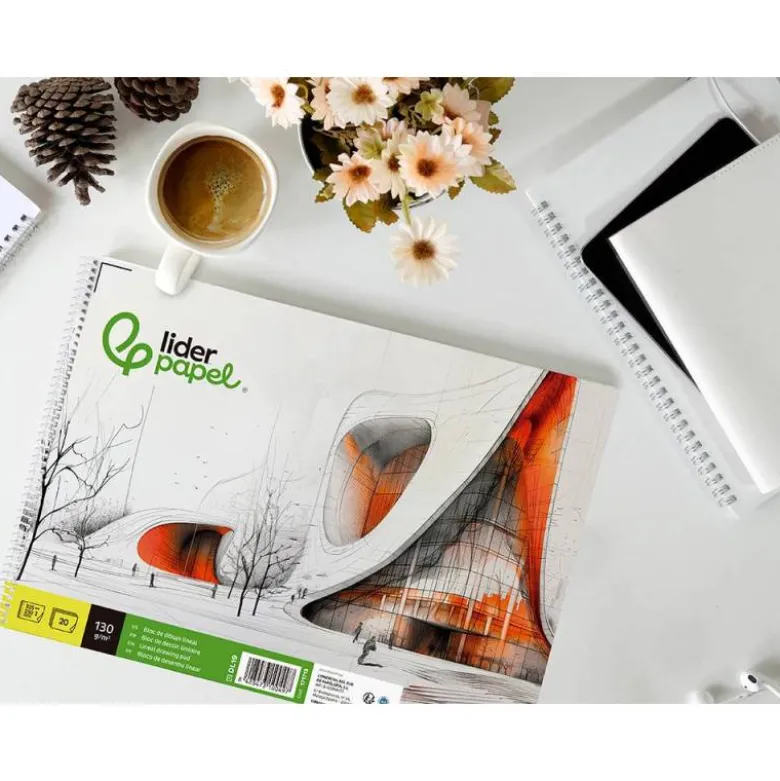 BLOC DIBUJO LIDERPAPEL LINEAL VANGUARDIA 230X325MM 20 HOJAS 130G/M2 CON RECUADRO PERFORADO