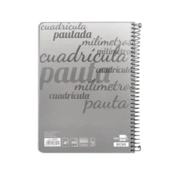 Bloc espiral marca liderpapel cuarto pautaguia tapa cartoncillo 40h80g cuadriculado pautado 2,5mmcon margen colores surtidos