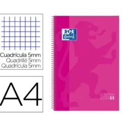 Bloc espiral Oxford DIN A4 cuadricula 5mm tapa extradura 80 hojas microperforado color rosa fucsia
