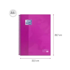 Bloc espiral Oxford DIN A4 cuadricula 5mm tapa extradura 80 hojas microperforado color rosa fucsia