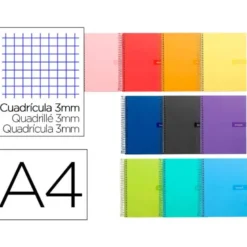 Bloc Liderpapel DIN A4 crafty cuadro 3mm 80 hojas con margen tapa forrada 90 gr color “no se puede elegir”
