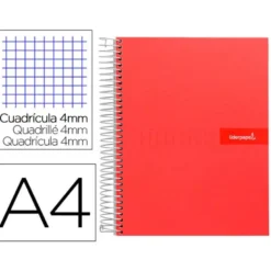 Bloc Liderpapel Din A4 crafy cuadrícula 4mm tapa forrada 90 gr 80 hojas color rojo