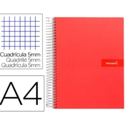 Bloc Liderpapel Din A4 micro crafty cuadrícula 5mm 5 bandas 4 taladros tapa forrada 90 gr 120 hojas color rojo