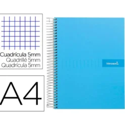 Bloc Liderpapel Din A4 micro crafty cuadrícula 5mm 5 bandas 4 taladros tapa forrada 90 gr 120 hojas color azul