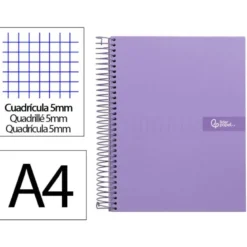 Bloc Liderpapel Din A4 micro crafty cuadrícula 5mm 5 bandas 4 taladros tapa forrada 90 gr 120 hojas morado.
