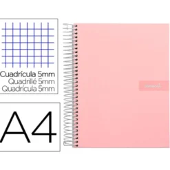 Bloc Liderpapel Din A4 micro crafty cuadrícula 5mm 5 bandas 4 taladros tapa forrada 90 gr 120 hojas color rosa