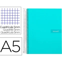 Bloc liderpapel Din A5 micro crafty cuadrícula 5mm 120 hojas tapa forrada 90 gr color azul.