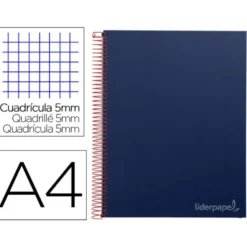 Bloc Liderpapel Din A4 micro jolly cuadrícula 5mm 5 bandas 4 taladros tapa forrada 75 gr 140 hojas color azul