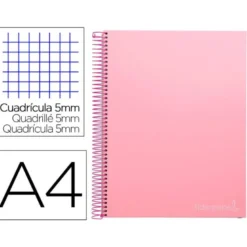 Bloc Liderpapel Din A4 micro jolly cuadrícula 5mm 5 bandas 4 taladros tapa forrada 75 gr 140 hojas color rosa