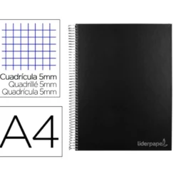 Bloc Liderpapel Din A4 micro jolly cuadrícula 5mm 5 bandas 4 taladros tapa forrada 75 gr 140 hojas color negro