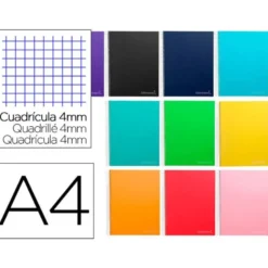 Bloc Liderpapel DIN A4 micro jolly 140 hojas cuadro 4mm 5 bandas 4 taladros tapa forrada 75 gr color “no se puede elegir”